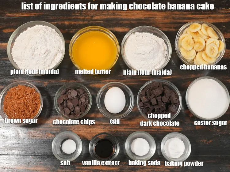 Step 2 – <p><i><u>See the below image of list of ingredients for making chocolate banana cake.</u></i></p>