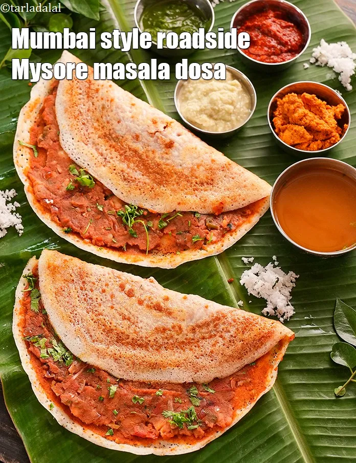 Step 60 – <p>Serve the <strong>Mysore masala dosa</strong> immediately with <a href="https://www.tarladalal.com/Coconut-Chutney-(-Mumbai-Roadside-Recipes)-33386r">coconut chutney</a> and <a href="https://www.tarladalal.com/Sambhar-3578r">sambhar</a>. Repeat steps …