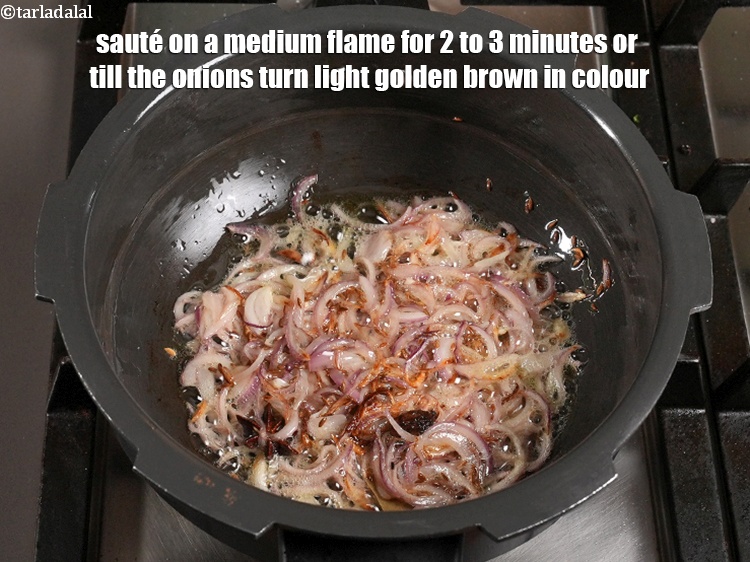 Step 31 – <p>Sauté on a medium flame for 2 to 3 minutes or till the onions turn …