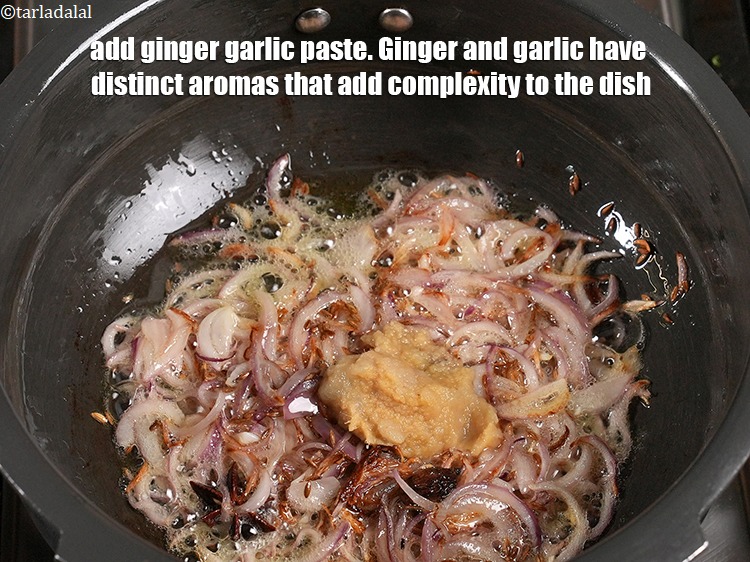 Step 32 – <p>Add 1 tbsp&nbsp;<a href="https://www.tarladalal.com/glossary-ginger-adrak-453i">ginger (adrak)</a>&nbsp;<a href="https://www.tarladalal.com/glossary-garlic-paste-lehsun-ki-paste-lahsun-ki-paste-350i">garlic (lehsun) paste</a>. Ginger and garlic have distinct aromas that …