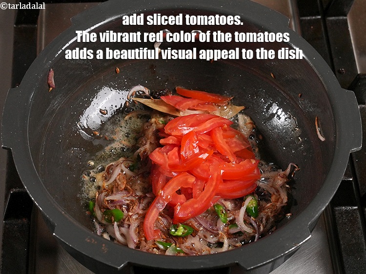Step 35 – <p>Add ½ cup <a href="https://www.tarladalal.com/glossary-sliced-tomatoes-746i">sliced tomatoes</a>. The vibrant red color of the tomatoes adds a …