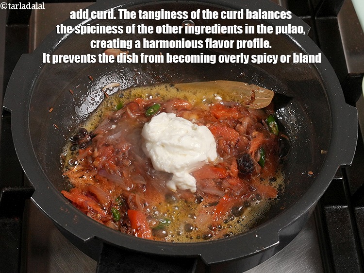 Step 37 – <p>Add ¼ cup <a href="https://www.tarladalal.com/glossary-curd-dahi-yogurt-yoghurt-383i">curd (dahi)</a>. The tanginess of the curd balances the spiciness of …