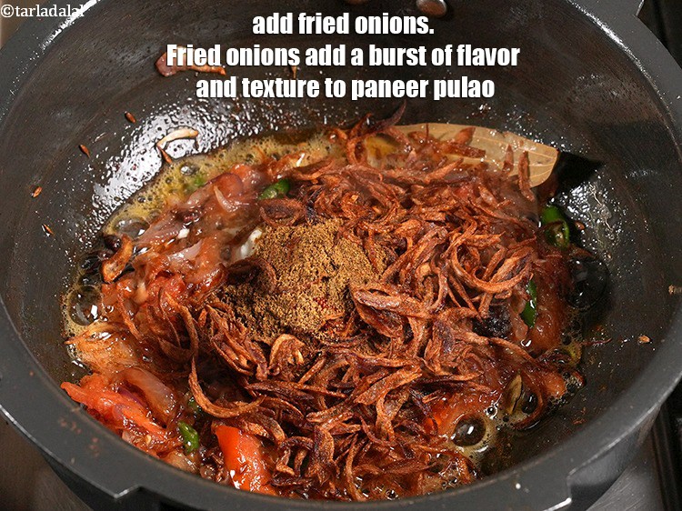 Step 42 – <p>Add 1/4 cup <a href="https://www.tarladalal.com/glossary-fried-onions-924i">fried onions</a>. Fried onions add a burst of flavor and texture …