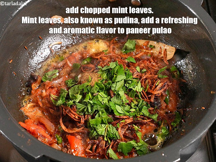 Step 43 – <p>Add 2 tbsp <a href="https://www.tarladalal.com/glossary-chopped-mint-788i">chopped mint leaves (phudina)</a>. Mint leaves, also known as pudina, add …
