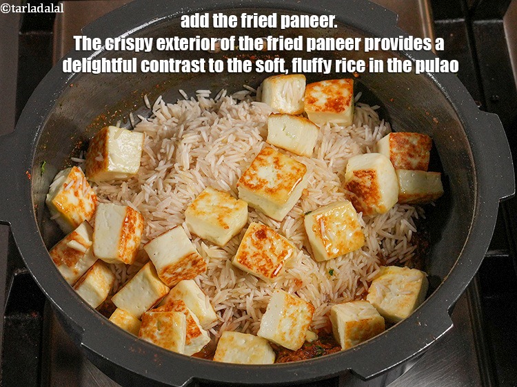 Step 47 – <p>Add the fried paneer. The crispy exterior of the fried paneer provides a delightful contrast …