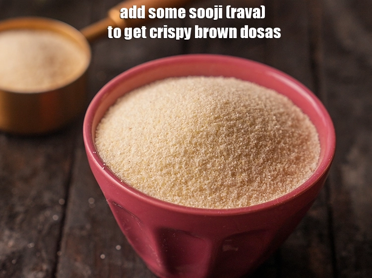 Step 65 – <p><span style="color:rgb(0,0,0);">Add some sooji (rava) to get crispy brown dosas.</span></p>
