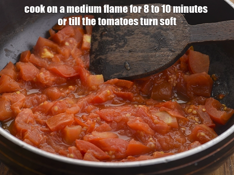 Step 16 – <p>Cook on a medium flame for 8 to 10 minutes or till the tomatoes turn …