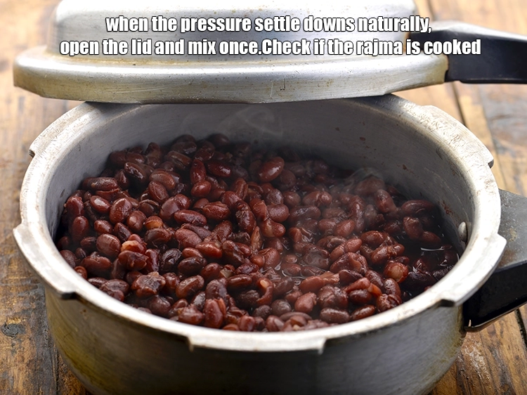 Step 12 – <p>When the pressure settle downs naturally, open the lid and mix once.Check if the rajma …