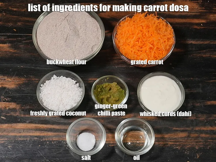 Step 2 – <p><i><u>See the below image of list of ingredients for making carrot dosa recipe.</u></i></p>