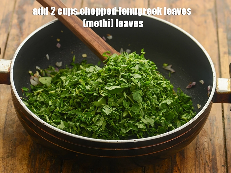 Step 29 – <p><span style="background-color:rgb(255,255,255);color:rgb(0,0,0);">Add 2 cups </span><a href="https://www.tarladalal.com/glossary-fenugreek-leaves-methi-methi-leaves-methi-ke-patte-methi-ki-bhaji-373i#ing_2382"><u>chopped fenugreek leaves (methi) </u></a><span style="background-color:rgb(255,255,255);color:rgb(0,0,0);">leaves. Before using the fenugreek …