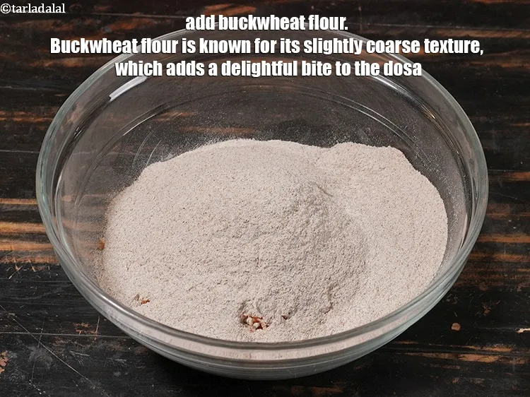 Step 4 – <p>Add 1 cup <a href="https://www.tarladalal.com/glossary-buckwheat-flour-kuttu-ka-atta-kuttu-flour-1806i">buckwheat (kuttu or kutti no daro) flour</a>. Buckwheat flour is known …