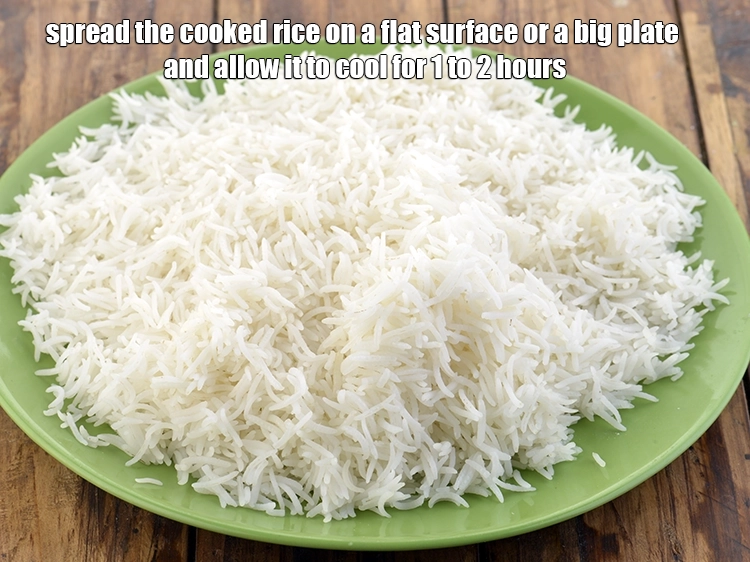 Step 13 – <p>Spread the cooked rice on a flat surface or a big plate and allow it …