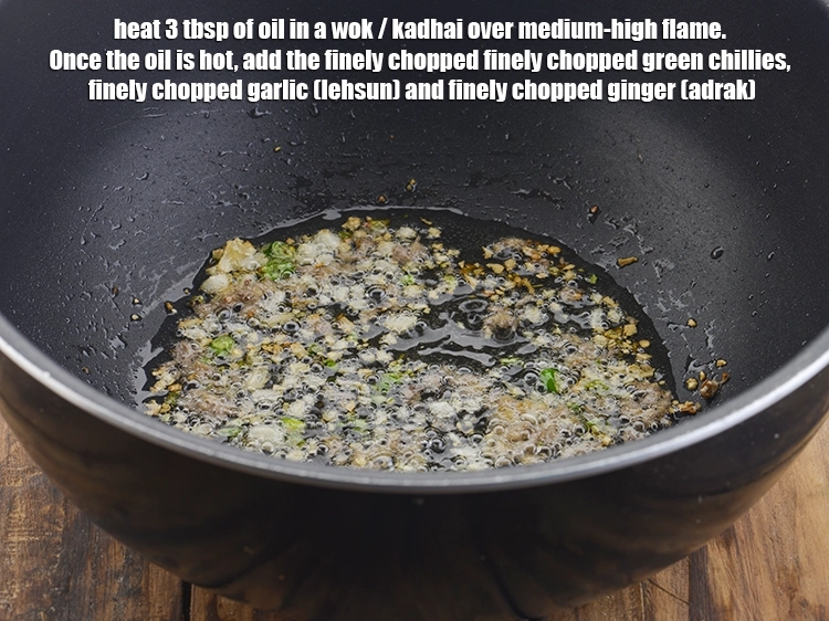Step 16 – <p>Heat 3 tbsp of <a href="https://www.tarladalal.com/glossary-oil-671i"><u>oil</u></a> in a wok / kadhai over medium-high flame. Select …