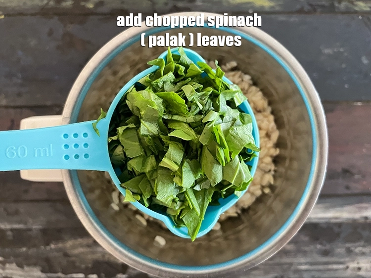 Step 8 – <p>Add 1/2 cup&nbsp;<a href="https://www.tarladalal.com/glossary-chopped-spinach-780i">chopped spinach (palak)</a>.&nbsp; <a href="https://www.tarladalal.com/recipes-using-spinach-255">Spinach</a>&nbsp;is one of the richest plant sources of&nbsp;<a …
