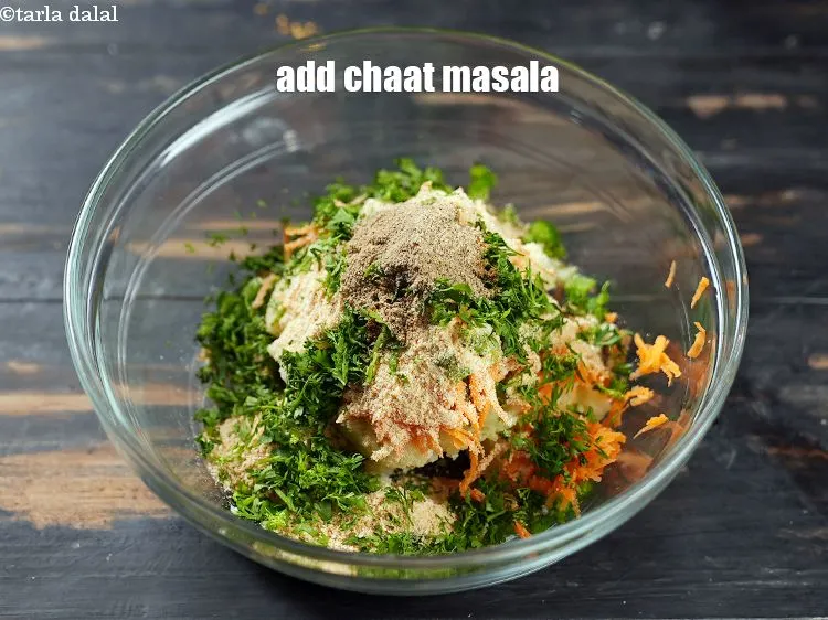 Step 34 – <p>add 1 tsp&nbsp;<a href="https://www.tarladalal.com/glossary-chaat-masala-300i">chaat masala</a>.</p>