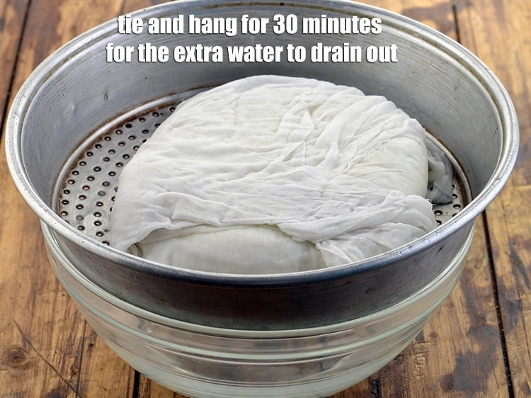 Step 13 – <p>Tie and hang for 30 minutes for the extra water to drain out. Do not …