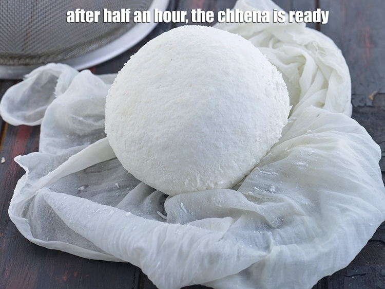 Step 14 – <p>After half an hour, the&nbsp;<strong>chhena </strong>is ready.</p>