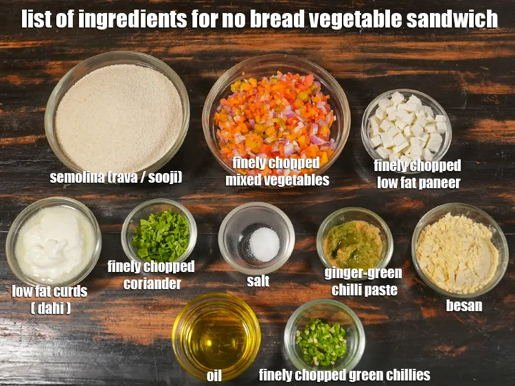 Step 2 – <p><i><u>See the below image of list of ingredients for no bread vegetable sandwich recipe.</u></i></p>