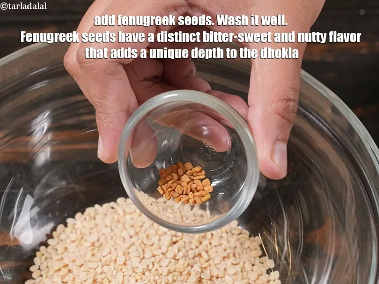 Step 4 – <p>Add 1/8 tsp <a href="https://www.tarladalal.com/glossary-fenugreek-seeds-methi-dana-methi-ke-dane-methi-seeds-991i">fenugreek (methi) seeds</a>. Wash it well. Fenugreek seeds have a distinct …