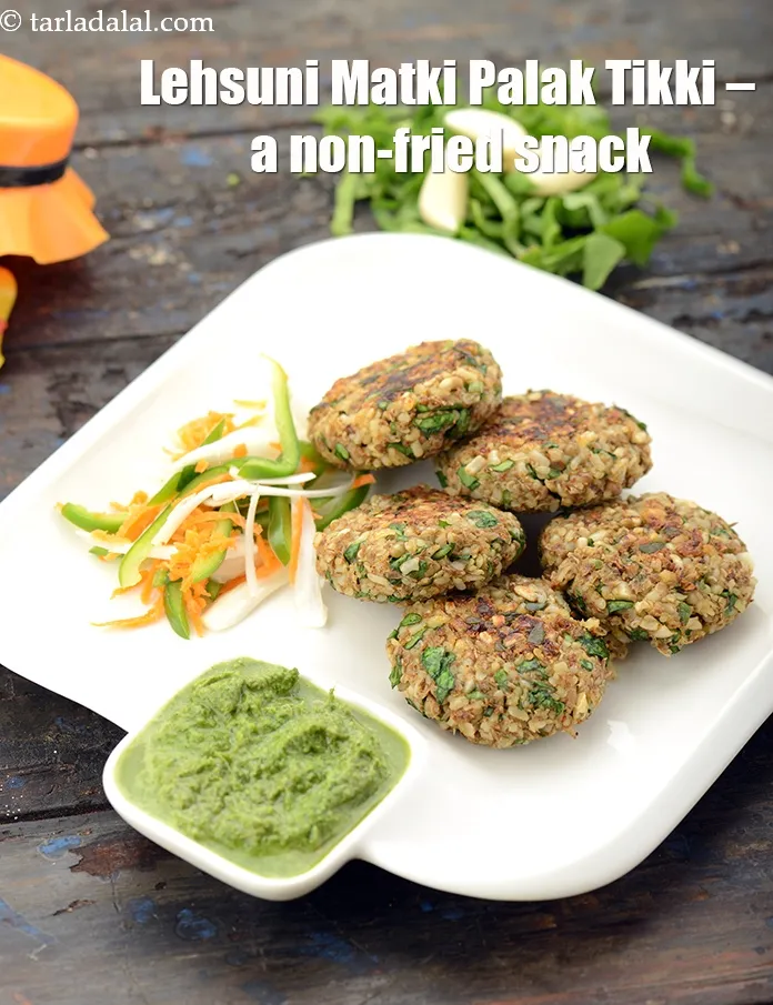 Step 36 – <p><strong>Lehsuni Matki Palak Tikki – a non-fried snack.</strong></p>