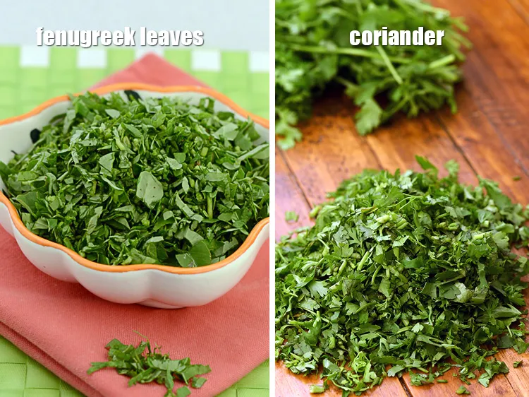 Step 33 – <p>Instead of spinach you can also use methi leaves or coriander.</p>