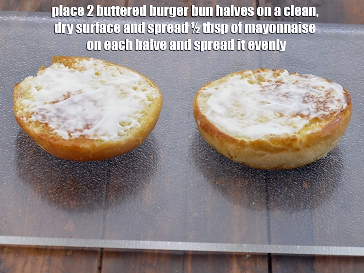 Step 11 – <p><span style="background-color:rgb(255,255,255);color:rgb(0,0,0);">Place 2 buttered burger bun halves on a clean, dry surface and spread ½ …
