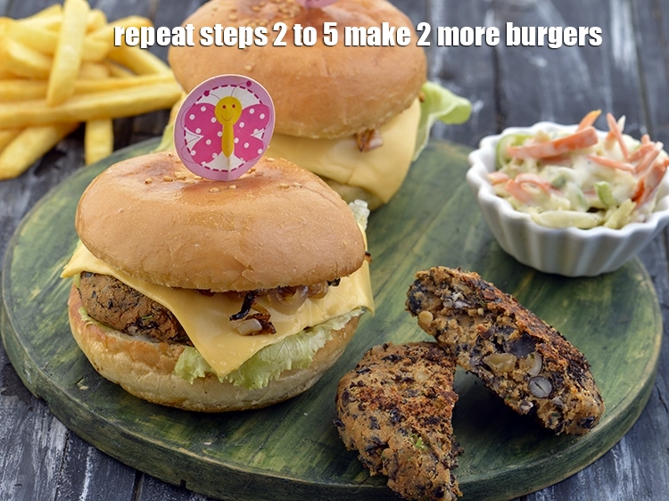 Step 15 – <p><span style="background-color:rgb(255,255,255);color:rgb(0,0,0);">Repeat steps 2 to 5 make 2 more <strong>Black Bean and Caramelized Onion Burger</strong>.</span></p>