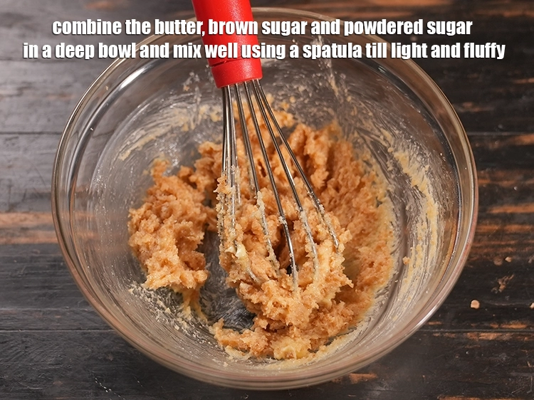 Step 2 – <p>Combine the <a href="https://www.tarladalal.com/glossary-butter-makhan-233i#ing_3124"><u>soft butter</u></a>, <a href="https://www.tarladalal.com/glossary-brown-sugar-283i"><u>brown sugar</u></a> and <a href="https://www.tarladalal.com/glossary-powdered-sugar-280i"><u>powdered sugar</u></a> in a deep …