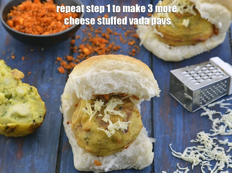 Step 15 – <p>Repeat step 1 to make 3 more <strong>cheese stuffed vada</strong> pavs.</p>