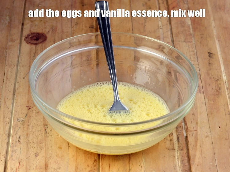 Step 2 – <p><span style="background-color:rgb(255,255,255);color:rgb(0,0,0);">Add the </span><a href="https://www.tarladalal.com/glossary-eggs-anda-baida-398i"><u>egg</u></a><span style="background-color:rgb(255,255,255);color:rgb(0,0,0);"> and </span><a href="https://www.tarladalal.com/glossary-vanilla-essence-406i"><u>vanilla essence</u></a><span style="background-color:rgb(255,255,255);color:rgb(0,0,0);">, mix well.</span></p>