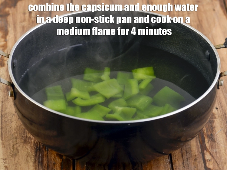 Step 1 – <p><span style="background-color:rgb(255,255,255);color:rgb(0,0,0);">Combine the 1/2 cup </span><a href="https://www.tarladalal.com/glossary-capsicum-shimla-mirch-bell-pepper-163i#ing_2316"><u>capsicum cubes</u></a><span style="background-color:rgb(255,255,255);color:rgb(0,0,0);"> and enough water in a deep …