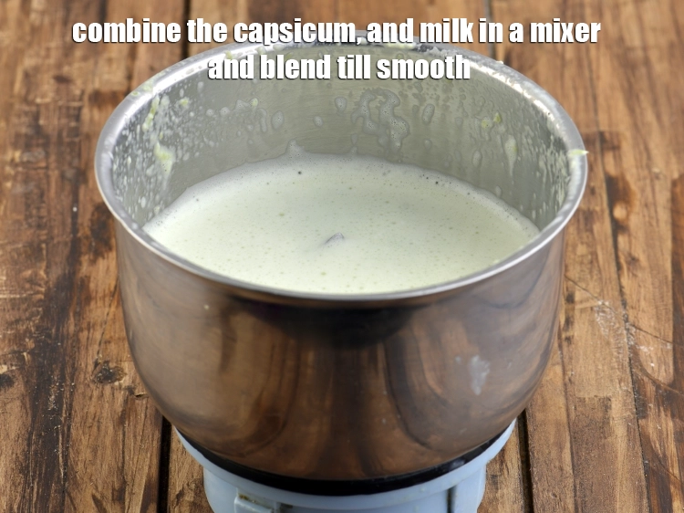 Step 3 – <p><span style="background-color:rgb(255,255,255);color:rgb(0,0,0);">Combine the </span><a href="https://www.tarladalal.com/glossary-capsicum-shimla-mirch-bell-pepper-163i#ing_2316"><u>capsicum cubes</u></a><span style="background-color:rgb(255,255,255);color:rgb(0,0,0);">, and 1 cup </span><a href="https://www.tarladalal.com/glossary-milk-doodh-full-cream-milk-514i"><u>milk</u></a><span style="background-color:rgb(255,255,255);color:rgb(0,0,0);"> in a …