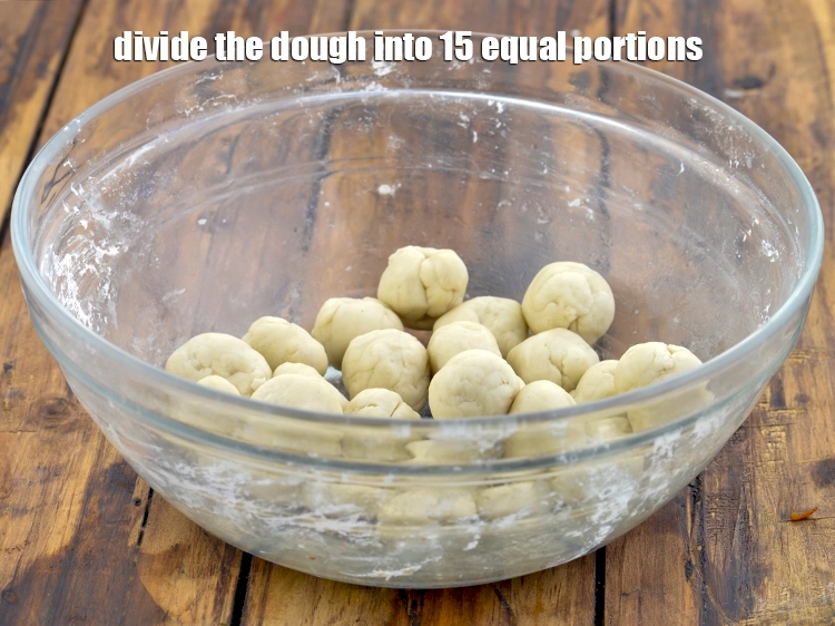Step 6 – <p><span style="background-color:rgb(255,255,255);color:rgb(0,0,0);">Divide the dough into 15 equal portions.</span></p>