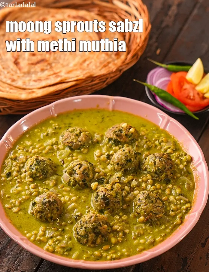 Step 35 – <p>Serve <strong>sprouted curry with methi muthia recipe | moong sprouts sabzi with methi muthia | …
