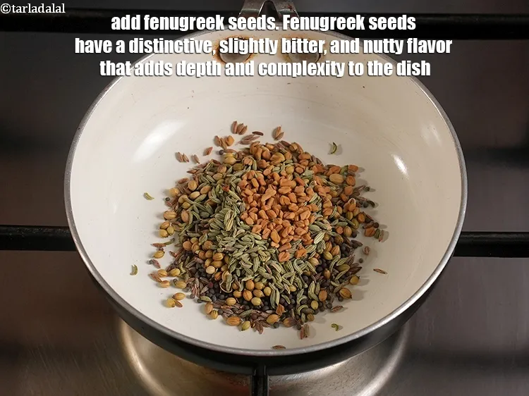 Step 7 – <p>Add ½ tsp <a href="https://www.tarladalal.com/glossary-fenugreek-seeds-methi-dana-methi-ke-dane-methi-seeds-991i">fenugreek (methi) seeds</a>. Fenugreek seeds have a distinctive, slightly bitter, and …