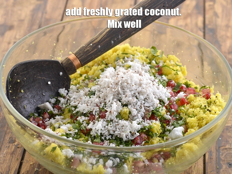 Step 10 – <p>Finally, add the <span style="background-color:rgb(255,255,255);color:rgb(0,0,0);">2 tbsp freshly </span><a href="https://www.tarladalal.com/glossary-coconut-nariyal-269i#ing_3229"><u>grated coconut</u></a>. Mix well and your quick&nbsp;<strong>amiri …