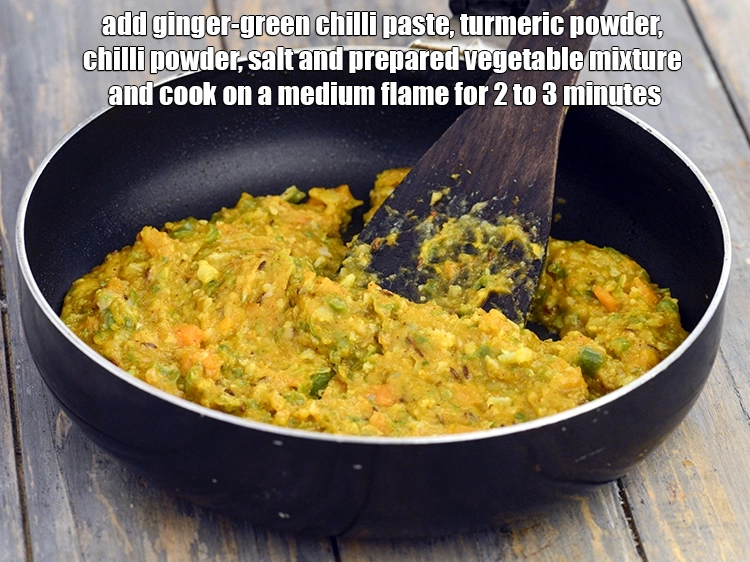 Step 6 – <p><span style="background-color:rgb(255,255,255);color:rgb(0,0,0);">When the seeds crackle, add the 1 tsp </span><a href="https://www.tarladalal.com/glossary-ginger-green-chilli-paste-adrak-mirch-ki-paste-adrak-mirchi-paste-139i"><u>ginger-green chilli paste</u></a><span style="background-color:rgb(255,255,255);color:rgb(0,0,0);">, 1/4 …