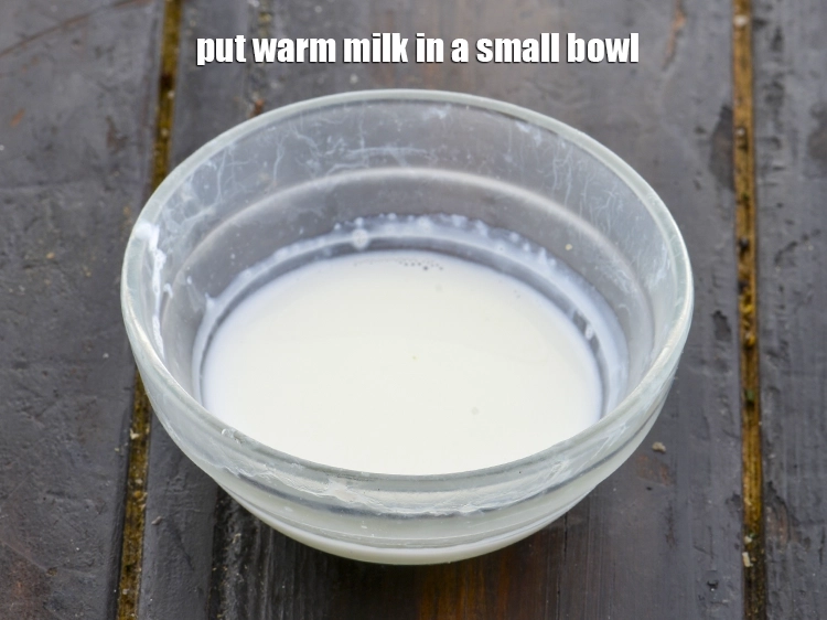 Step 11 – <p>Put the warm milk in a small bowl. If the milk isn't warm, the saffron …