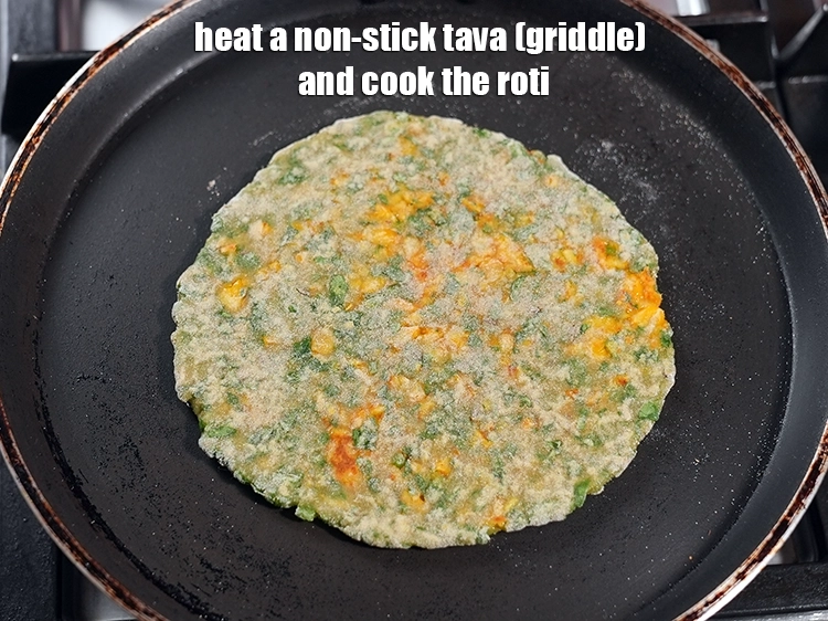 Step 5 – <p><span style="background-color:rgb(255,255,255);color:rgb(0,0,0);">Heat a non-stick tava (griddle) and cook the roti.</span></p>