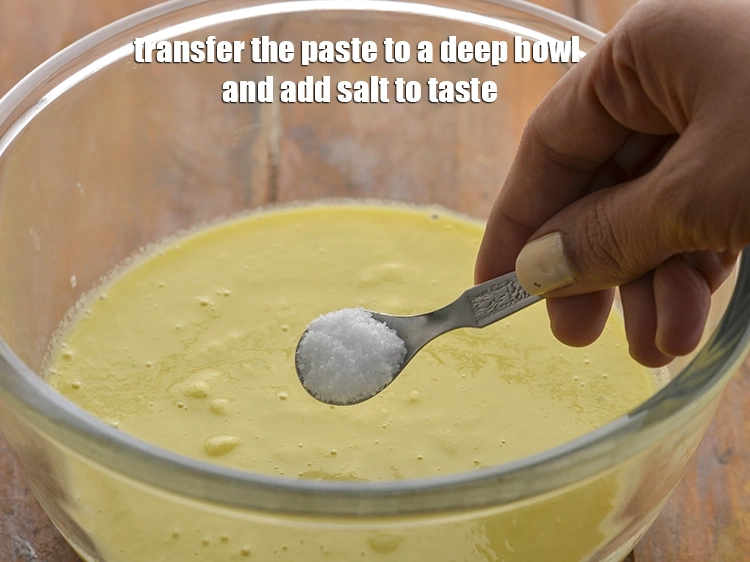 Step 9 – <p><span style="background-color:rgb(255,255,255);color:rgb(0,0,0);">Transfer the paste to a deep bowl Add </span><a href="https://www.tarladalal.com/glossary-salt-namak-table-salt-418i"><u>salt </u></a><span style="background-color:rgb(255,255,255);color:rgb(0,0,0);">to taste.</span></p>