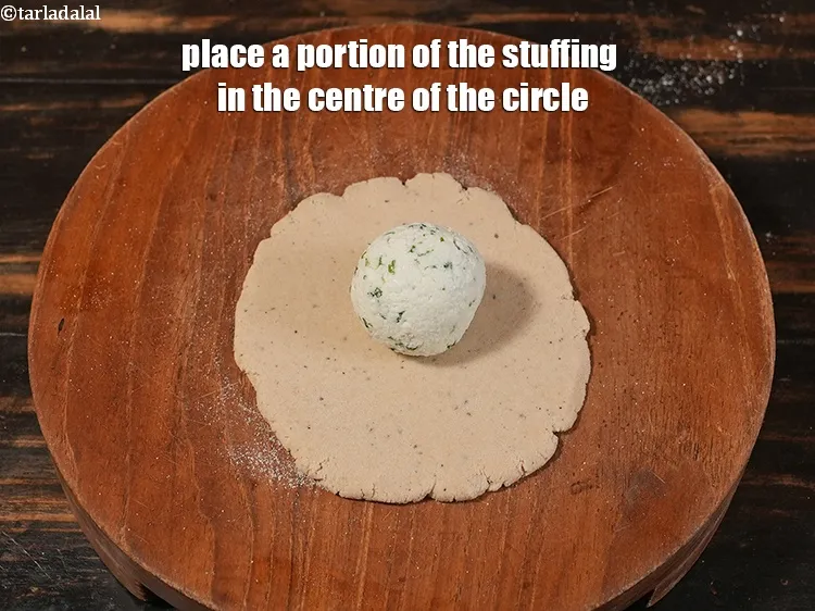 Step 19 – <p>Place a portion of the stuffing in the centre of the circle.</p>