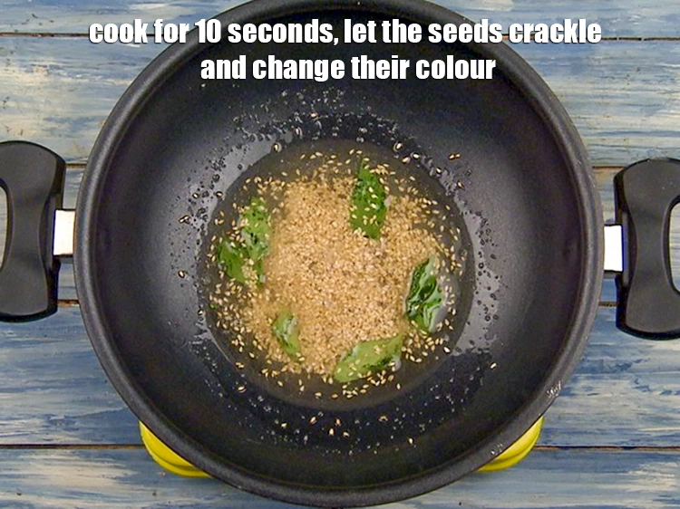 Step 12 – <p>Cook for 10 seconds, let the seeds crackle and change their colour.</p>