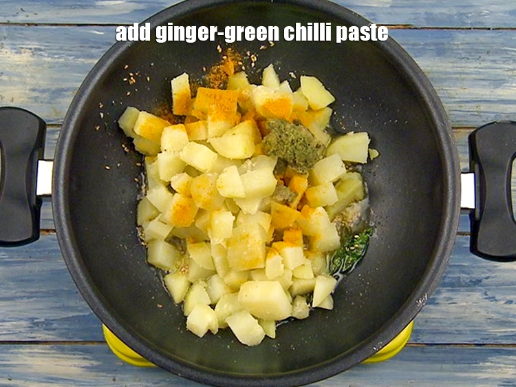Step 15 – <p>Add <span style="background-color:rgb(255,255,255);color:rgb(0,0,0);">4 tsp </span><a href="https://www.tarladalal.com/glossary-ginger-green-chilli-paste-adrak-mirch-ki-paste-adrak-mirchi-paste-139i"><u>ginger-green chilli paste</u></a>. You can adjust the quantity of chillies …