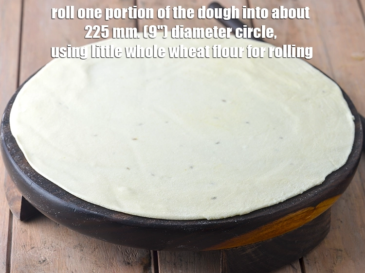 Step 8 – <p><span style="background-color:rgb(255,255,255);color:rgb(0,0,0);">Roll one portion of the dough into about 225 mm. (9") diameter circle, using …