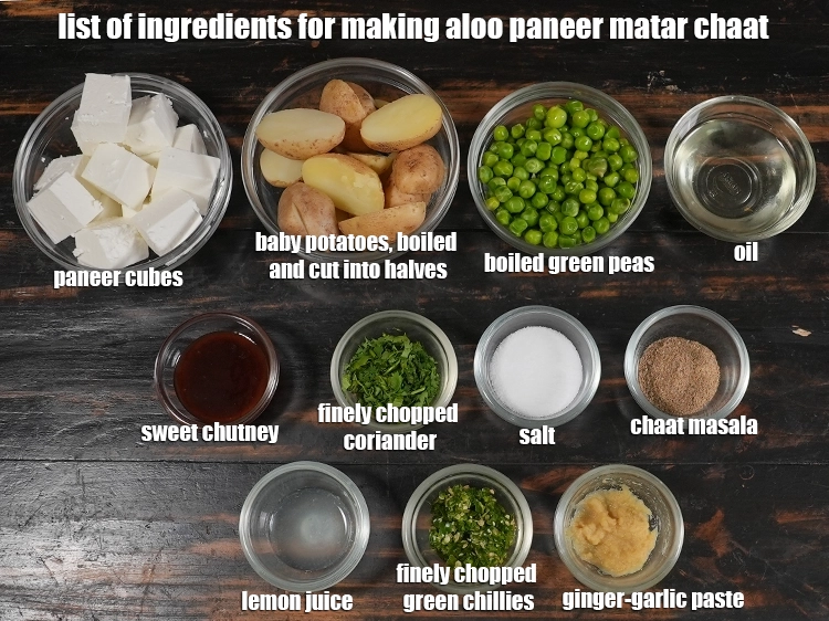 Step 36 – <p><i><u>See the below image of list of ingredients for making aloo paneer chaat matar.</u></i></p>