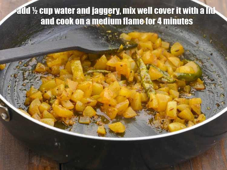 Step 7 – <p><span style="background-color:rgb(255,255,255);color:rgb(0,0,0);">Add <strong>½ cup water</strong> and 1 tbsp </span><a href="https://www.tarladalal.com/glossary-jaggery-gur-gud-kala-gud-477i#ing_2805"><u>chopped jaggery (gur)</u></a><span style="background-color:rgb(255,255,255);color:rgb(0,0,0);">, mix well …