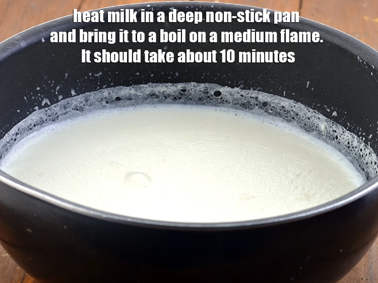 Step 1 – <p><span style="background-color:rgb(255,255,255);color:rgb(0,0,0);">Heat the 4 cups full fat </span><a href="https://www.tarladalal.com/glossary-milk-doodh-full-cream-milk-514i"><u>milk</u></a><span style="background-color:rgb(255,255,255);color:rgb(0,0,0);"> in a deep non-stick pan …