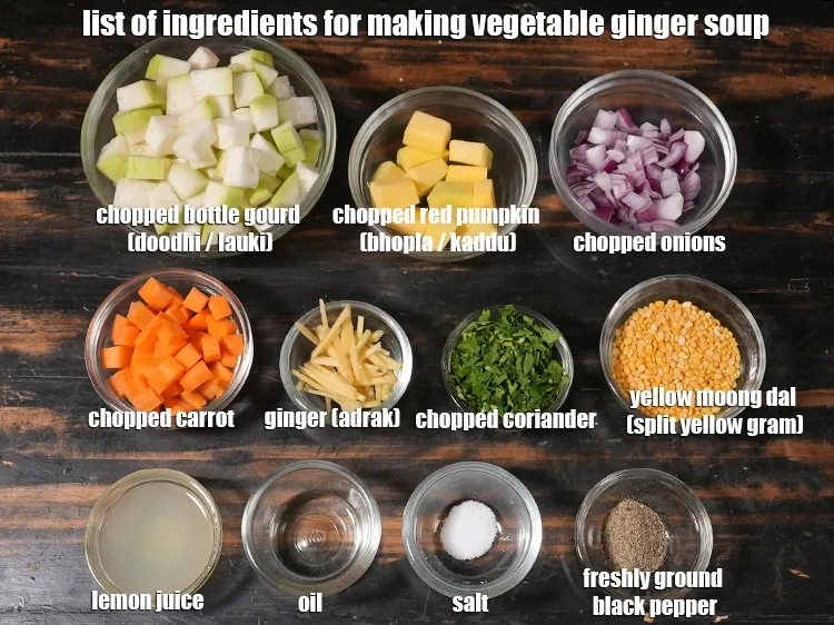 Step 2 – <p><i><u>See the below image of list of ingredients for making vegetable ginger soup.</u></i></p>