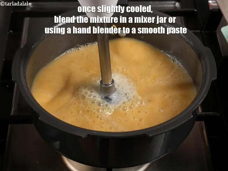 Step 15 – <p>Once slightly cooled, blend the mixture in a mixer jar or using a hand blender …