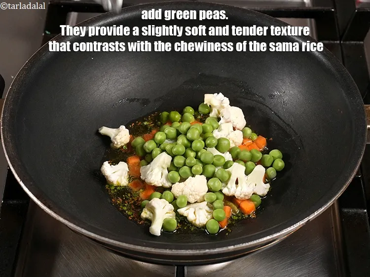 Step 16 – <p>Add ¼ cup <a href="https://www.tarladalal.com/glossary-green-peas-matar-hare-matar-vatana-180i">green peas</a>. They provide a slightly soft and tender texture that …